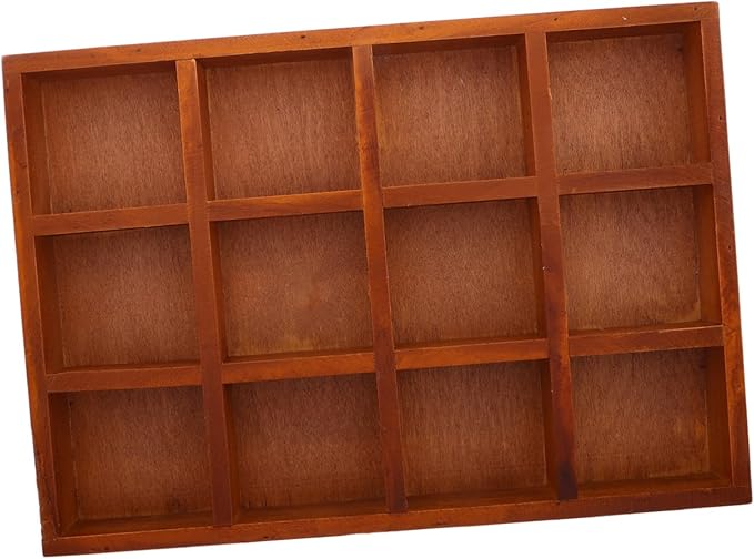 MAGICLULU Vintage Wooden Jewelry Storage Box with 12 Compartments Rectangular Makeup Organizer Decorative Wood Desk Container for Jewelry and Sundries for Home and Vanity Use