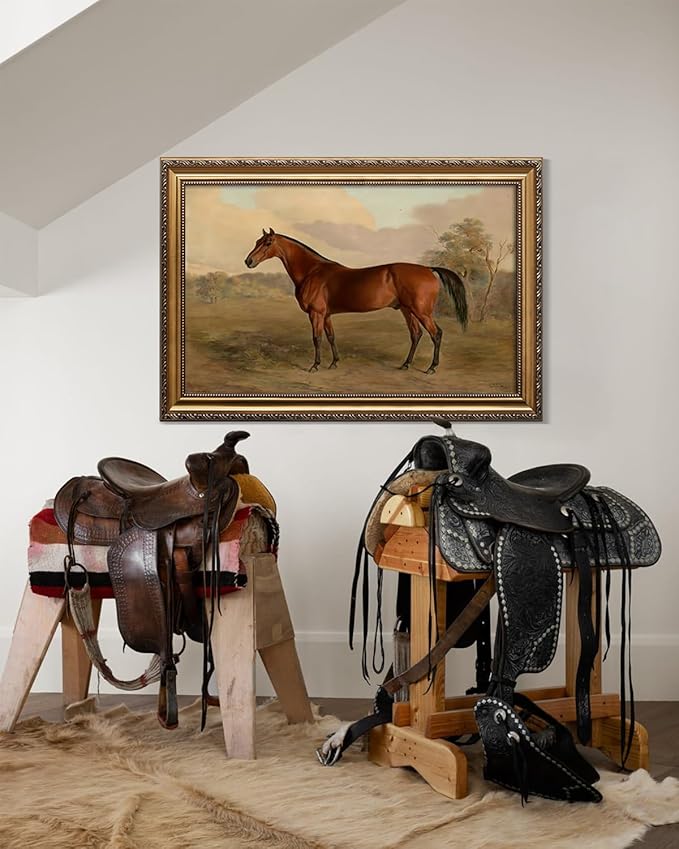 KBKBART Gold Framed Vintage Wall Art, Vintage Horse Painting Farmhouse Decor, Rustic Antique Equestrian Art Prints Wall Decor, Western Animal Picture Wall Hanging Decor for Living Room, Bathroom, Office, Bedroom(16"x24")