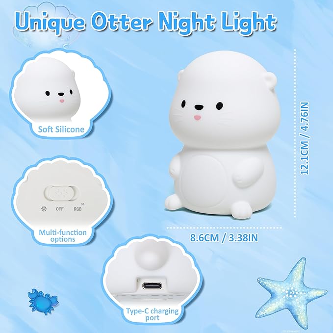 OkiyiD Otter Night Light, Cute Sea Otter Lamp Gifts,Animal Silicone Night Lamp, Cute Room Decor Night Light Birthday Christmas Gifts