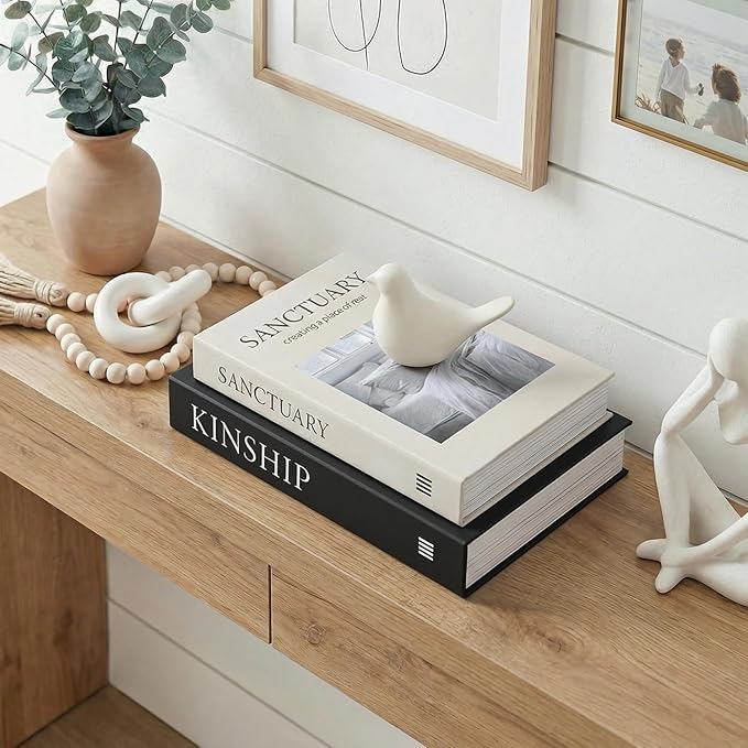 Decorative Storage Books for Home Decor (Set of 2) - Faux Book Box with Secret Compartment - Industrial & Minimalist Coffee Table Centerpiece - Sanctuary & Kinship (Matte Black & Beige)