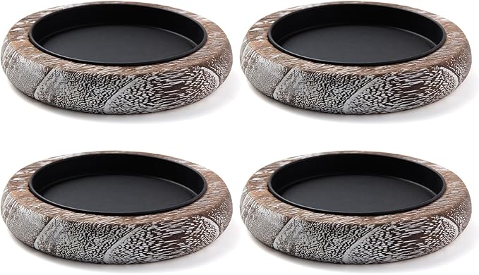 Hatway Wood Candle Holder Farmhouse Decor Wooden Pillar Candles Tray for Table Centerpiece Small Decorative Tray Riser Round Wooden Plate Pedestal Stand for Coffee Table for Christmas Decor-Bai-4