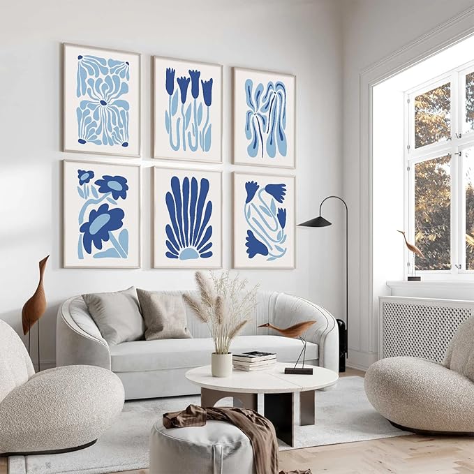 Matisse Flower Wall Art Prints Blue Abstract Wall Decor Aesthetic Canvas Wall Art Picasso Gallery Posters Matisse Preppy Pictures Flower Paintings for Bathroom 8x10 Inch Unframed Set of 6