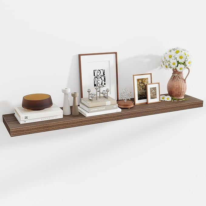 Acovy 55 Inch Floating Shelves, 12 Inch Deep Floating Shelves for Wall, Floating Shelf with Invisible Brackets, Deep Wall Shelves for Bathroom, Bedroom, Living Room, 1 Pack, Walnut