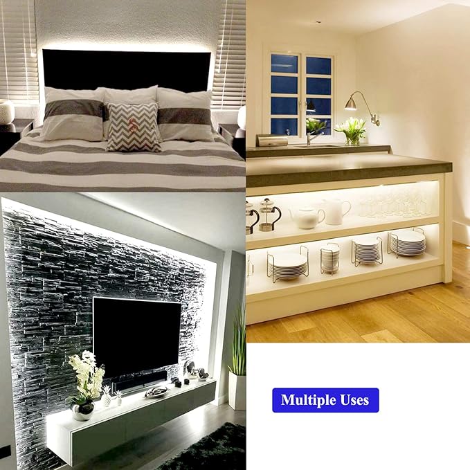 40ft Daylight White Led Strip Lights, 6000K 12V Dimmable Flexible Led Tape Light, Cuttable Led Lights Strip for Bedroom Christmas, Kitchen, Cabinet, Mirror, Not Waterproof