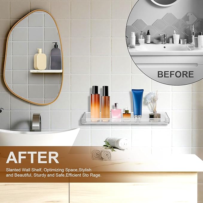 4 Pack Acrylic Shelves for Bathroom Wall with Adhesive,No Drilling Floating Shelves,Room Decor, Wall Shelf Organizer for Collectibles,Makeup,Perfume,Invisible Bookshelf