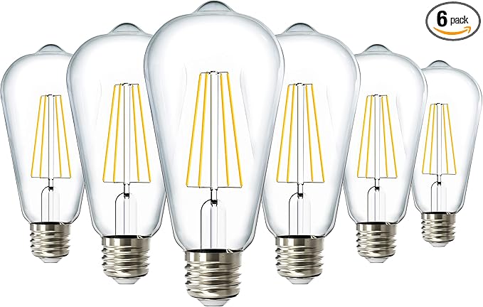 Sunco 6 Pack Dusk to Dawn LED Outdoor Lights Bulb, ST64 Edison Style Automatic Light Sensing Bulbs, 800 LM, 7W (60W Equivalent), ST19, 3000K Warm White, E26 Base UL