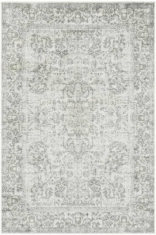 Rugxara 6x9 Washable Area Rug for Living Room, Neutral Vintage Large Boho Rugs for Office, Dining Room, Kids Room, Farmhouse, Durable Low Pile Non Slip Carpet for High Traffic Areas, Light Grey