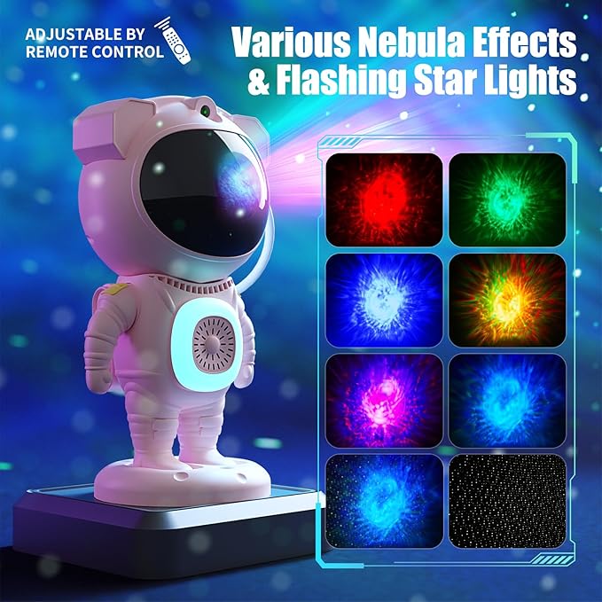 Astronaut Galaxy Projector,Space Projector,with Bluetooth Speaker and Remote Control,360° Adjustable Angle,Spaceman Star Kids Night Light, for Bedroom Ceiling Adult Birthday(Pink)
