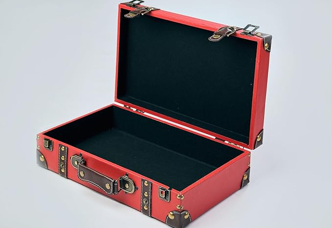 wald imports - Paperboard Suitcase -Decorative Storage Boxes - Suitcase for Decoration, Storage, and More (Faux Leather Red)