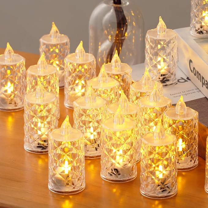 12 Pack Flameless Candles, Battery Operated, Realistic Crystal Type LED Lights for Safe for Mother's Day, Father's Day, BBQs, Outdoor & Family Gatherings