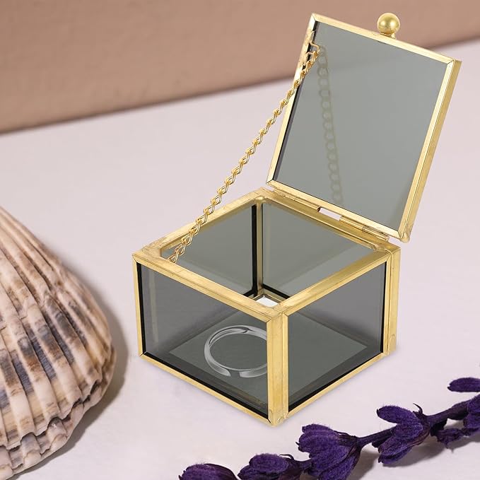 Vintage Glass Jewelry Box Organizer for Makeup and Accessories Elegant Square Glass Keepsake Case for Rings Earrings Bracelets and Small Items Storage Multifunctional Cosmetic