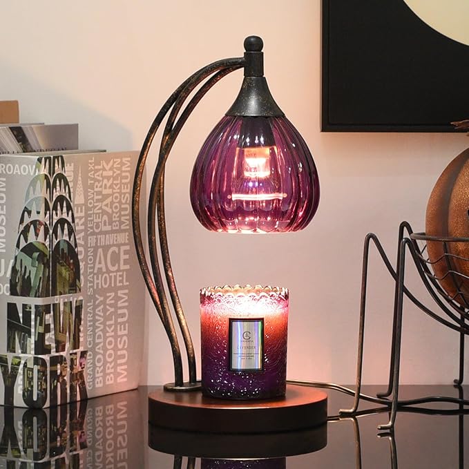 Candle Warmer Lamp with Timer Dimmer - Candle Light Warmer for Jar Candles with 2 Bulbs - Electric Candle Lamp Wax Warmer for Scented Wax Housewarming Gifts New Home Decor for Women Purple Black