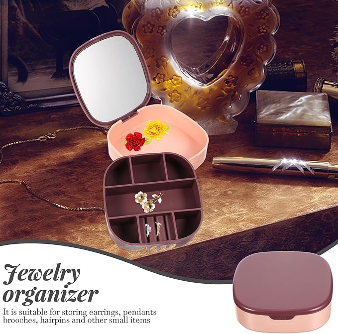 DOITOOL Portable Travel Jewelry Box with Mirror Pink Purple Small Jewelry Organizer for Rings Necklaces Earrings Storage and Display Women’s Makeup