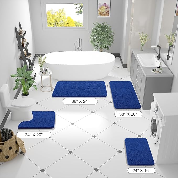 OLANLY Small Bathroom Rugs 24x16, Extra Soft Absorbent Chenille Bath Rugs, Rubber Backing Quick Dry, Machine Washable Bath Mats for Bathroom Floor, Tub and Shower, Home Decor Accessories, Royal Blue