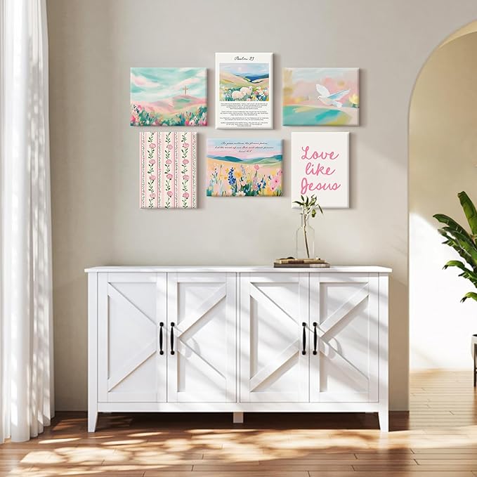 Pastel Pink Christian Wall Art Bible Verse Preppy Canvas Wall Decor Girl Trendy Christian Poster Aesthetic Floral Scripture Prints Cute Religious Pictures for Girls Room 8x10 Inch Ready to Hang 6Pcs