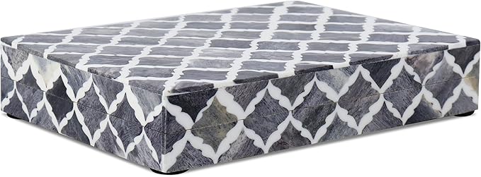 Handicrafts Home Decorative Storage Box with Lid, Moroccan Photo Storage Box Organizer, Flat Keepsake Document Box, Bone & Resin Inlay Wooden Desk Shelf Storage, Gray, 6x8x1.5, Moroccan Collection