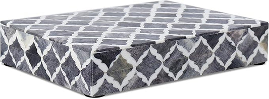 Handicrafts Home Decorative Storage Box with Lid, Moroccan Photo Storage Box Organizer, Flat Keepsake Document Box, Bone & Resin Inlay Wooden Desk Shelf Storage, Gray, 6x8x1.5, Moroccan Collection