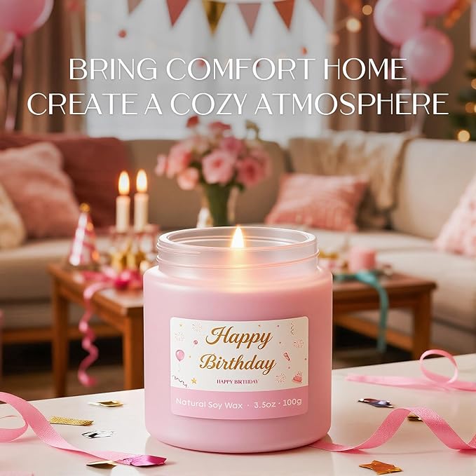 NORVENCE Scented Candles Gift Set, Stress Relief Candles for Home, Premium Soy Candle Set, Candles for Women and Men, Birthday Gifts (Birthday Pink, 7 oz)