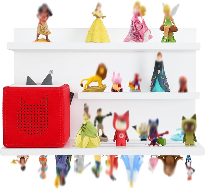 PHOENANCEE for Tonies Shelf Magnetic,for Toniebox Figures Storage Display Shelf 40-48 Character,Wall Floating Shelves Wooden,Compatible Charging Station for Children Kid's Room,Pine,3 Tier