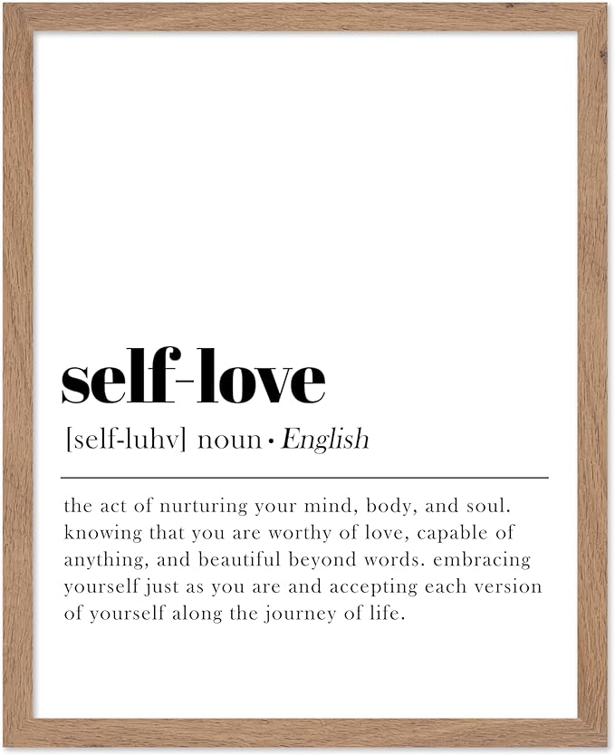 Poster Master Typography Poster - Dictionary Print - Self Love Definition, Nurturing your Mind and Soul, Worthy, Motivational - Gift for Family, Friend - Wall Decor for Home, 8x10 Beige Framed