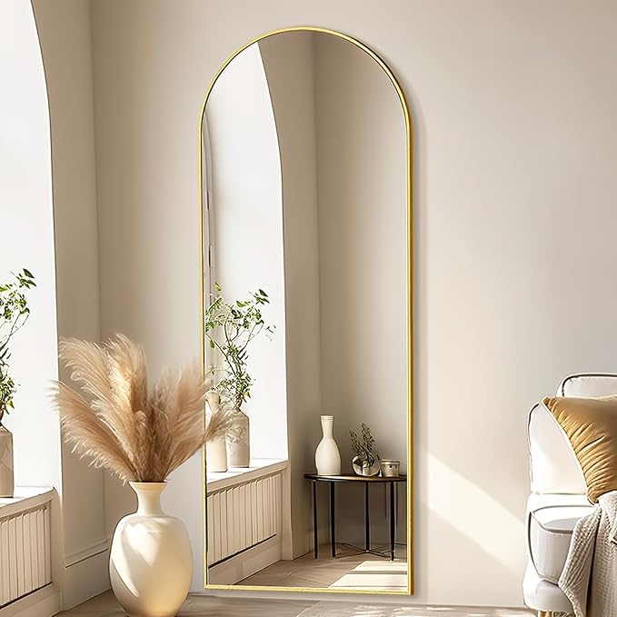 Rowjut Floor Mirror Arched Full Length Mirrors, Mirror Full Length Standing Hanging or Leaning Against Wall, 59"x18" Large Full Body and Wall Mounted Mirror for Bedroom Living Room, Gold