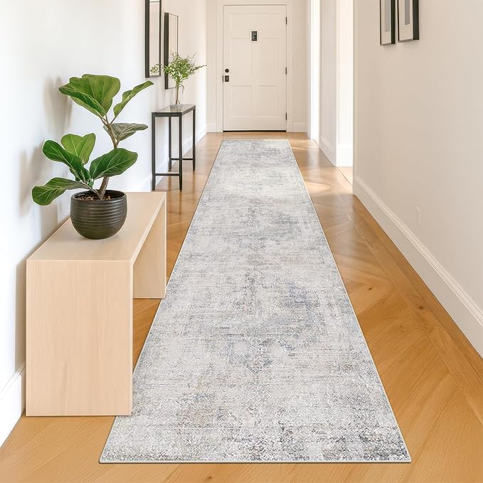 Hazo Haus Non Slip 10ft Long Hallway Runner Rug - Blue and Gray 2 x 10 Runner Rug, Washable & Waterproof 2x10 Kitchen Floor Mat - Modern Abstract Design Décor