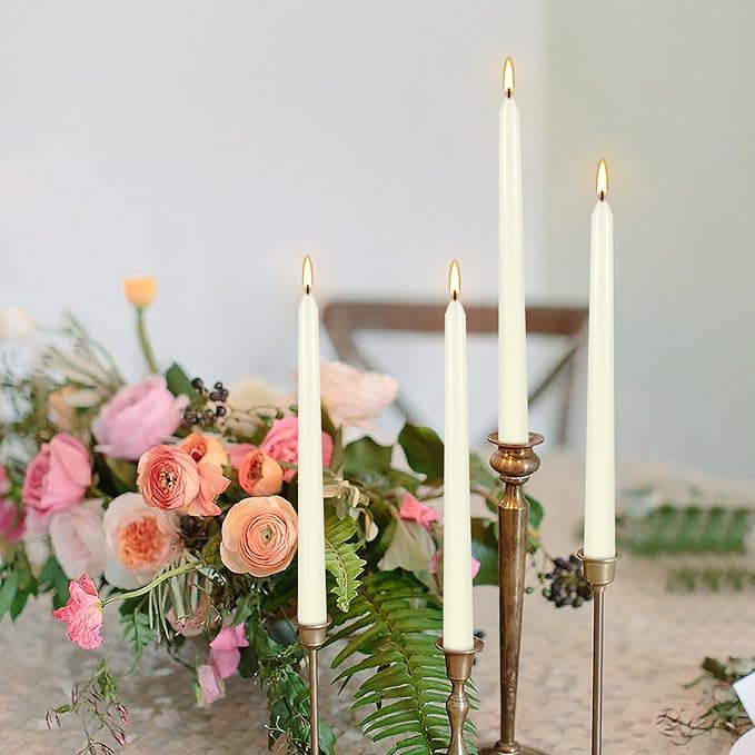 Howemon 8 Pack Ivory Taper Candles 10 Inch Tall 3/4 Inch Thick Burn 8 Hours