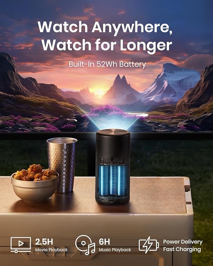 NEBULA Capsule 3 Laser, Outdoor Portable Mini Wi-Fi Smart TV Projector, Upgraded with Google TV, Official Netflix, Dolby Digital, 120 inches Screen and 2.5H Built-In Battery
