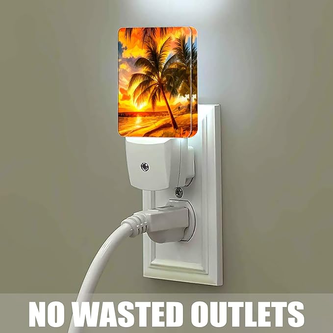 Sunset Seashore Night Light, Palm Trees Night Lights Plug into Wall Decor for Bedroom,Bathroom,Hallway,Kitchen,Dusk to Dawn Sensor Nightlights for Boys Girls Women Men Room Gifts