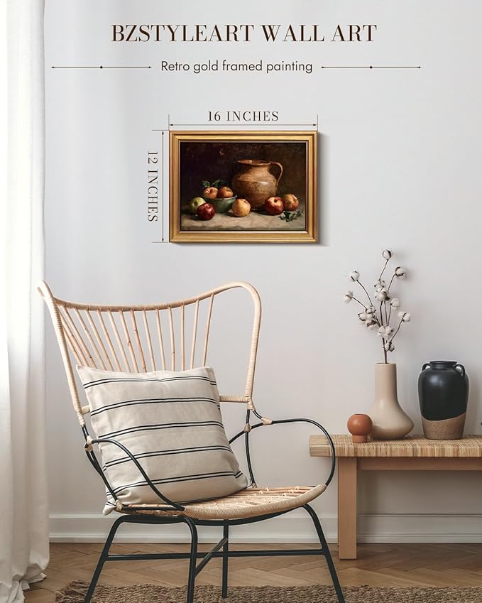 Bzstyleart Vintage Wall Art Decor, Gold Framed Wall Art 12 x 16 Inch Rest Still Life, Vintage Gold Framed Wall Art, Canvas Picture Print Painting for Bedroom Living Bathroom, Halloween Gifts
