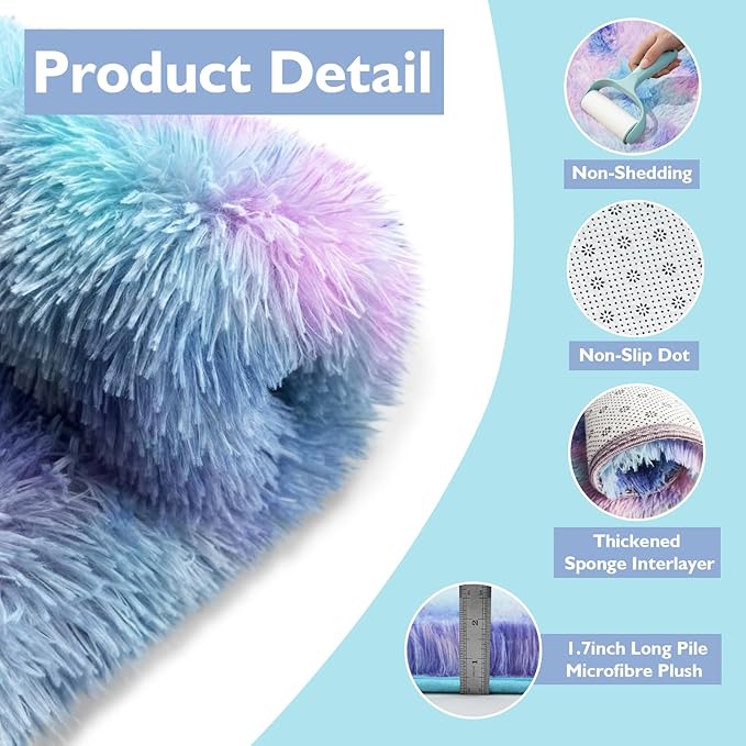 6x9 Fluffy Area Rug for Living Room,Shag Area Rugs for Bedroom,Soft Fuzzy Rug Non-Shedding Indoor Plush Carpet for Kids Bedroom Nursery Dorm Home Decor,Rainbow Purple