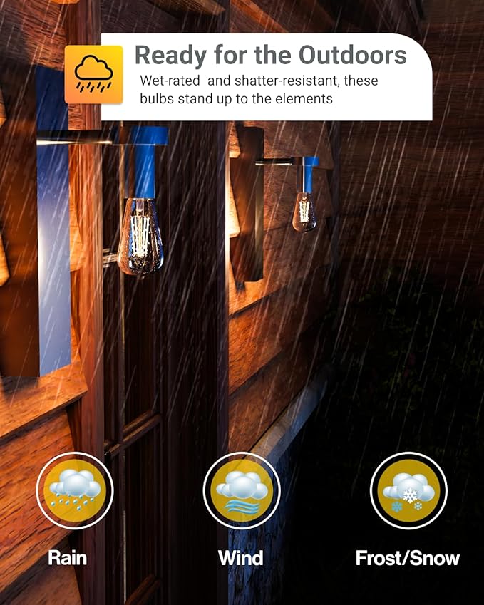 Sunco 6 Pack Dusk to Dawn LED Outdoor Lights Bulb, ST64 Edison Style Automatic Light Sensing Bulbs, 800 LM, 7W (60W Equivalent), ST19, 3000K Warm White, E26 Base UL