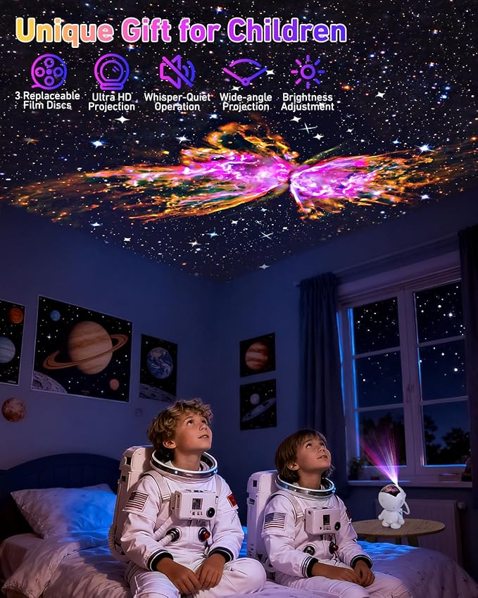 Astronaut Galaxy Projector,Star Projector with 12 Space Films,Galaxy Projector for Bedroom with Timer and 360°Rotating Magnetic Head,Planetarium projectors is Suitable for Kids and Adults (White)