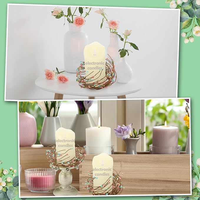 Daifunli 2 Pcs Spring Country Primitive Pip Berry Candle Ring Vintage Pip Berries Wreaths for Pillar 3.9 Inch Candles Holder for Spring Easter Rustic Table Centerpiece Decor