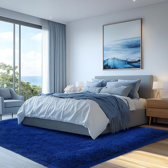 Blue Fluffy Area Rug for Bedroom: Blue Rug for Kids Room - Plush Shag Rug for Living Room (5x7 Feet.Blue)