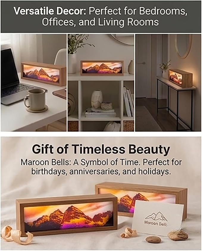 Maroon Bells Mountain Led Light Box 3 Layers of Acrylic Light Box - Handmade Table Lamp for Room Decor - National Park Travel Signs Travel Gift