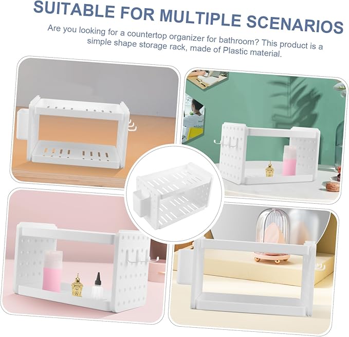 Amosfun Double Layer Makeup Organizer Compact Cosmetics Storage Rack for Bathroom Home with Bucket Hooks Design for Easy Access and Organization