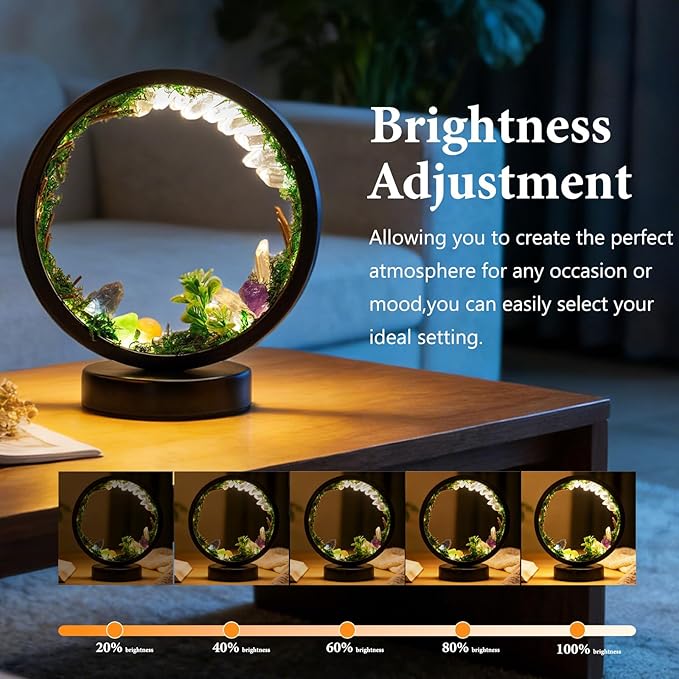 Runyangshi Forest Style Bedroom Night Light USB Port 3 Colours Dimming Mode Bedside Lamp Natural Clear Quartz Single Crystal Healing Crystal Night Lamp for Bedroom Office Home Decor Gift