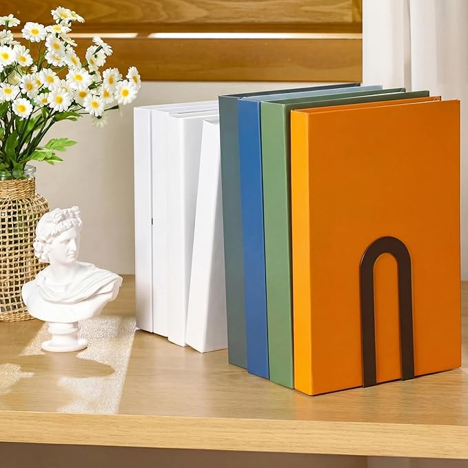 Chunful 6 Pcs Bronze Book Ends for Shelves Modern Metal Decorative Small Bookends Book Shelf Organizer Minimalist Design Stopper to Hold Books for Home Office (5.5 * 3.75 * 2.25inch)