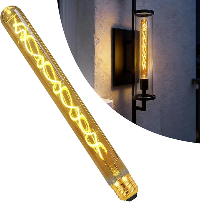 40 Watt Decorative Vintage LED Light Bulbs, Golden T32 Extended Bubble 4W LED Filament Edison Bulb,2700K Oversized Warm Lights,Dimmable E26 Lamp Base,1-Pack