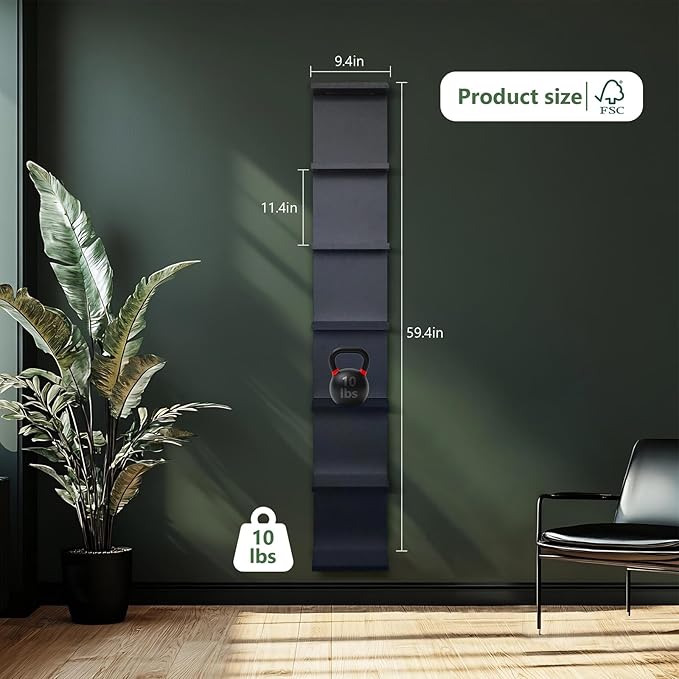 VIWODS 7-Tier Wall Shelf with 3 LED Lighting Modes, Multifunctional Wall Mounted Vertical Lack Shelf with Remote Control for Bedroom Living Room Vanity, Black