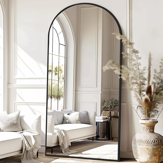 MirrMuse 76"X34" Large Arched Floor Mirror Full Length with Stand, Black Hanging or Leaning Standing Full Length Mirror for Bedroom Living Room Gym, Full Body Mirror Wall Mounted, Tempered Glass