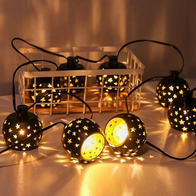 Vigdur Lantern String Lights, Star String Lights Plug in with 10 Clear G40 Bulbs and Star Plastic Lamp Shades, Connectable Moroccan Decoration Light for Home Holiday Party Decorations(9.84FT)