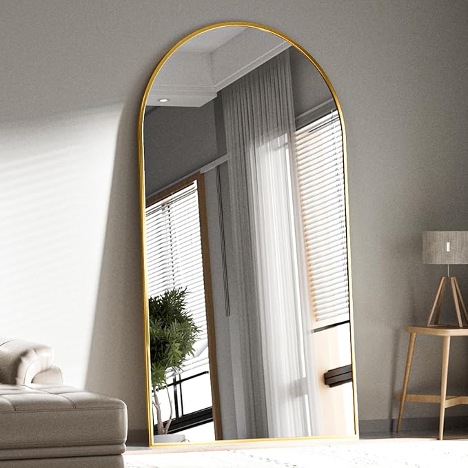 BEAUTYPEAK Arch Mirror Full Length, 76"x34" Wall Mirrors, Oversized Full Body Floor Mirror, Aluminum Alloy Frame for Bedroom, Dressing Room, Gold