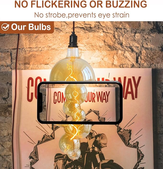 40 Watt Decorative Vintage LED Light Bulbs, Special Huge Bubble 4W LED Filament Edison Bulb,2700K Oversized Golden Warm Lights,Dimmable E26 Lamp Base,1-Pack