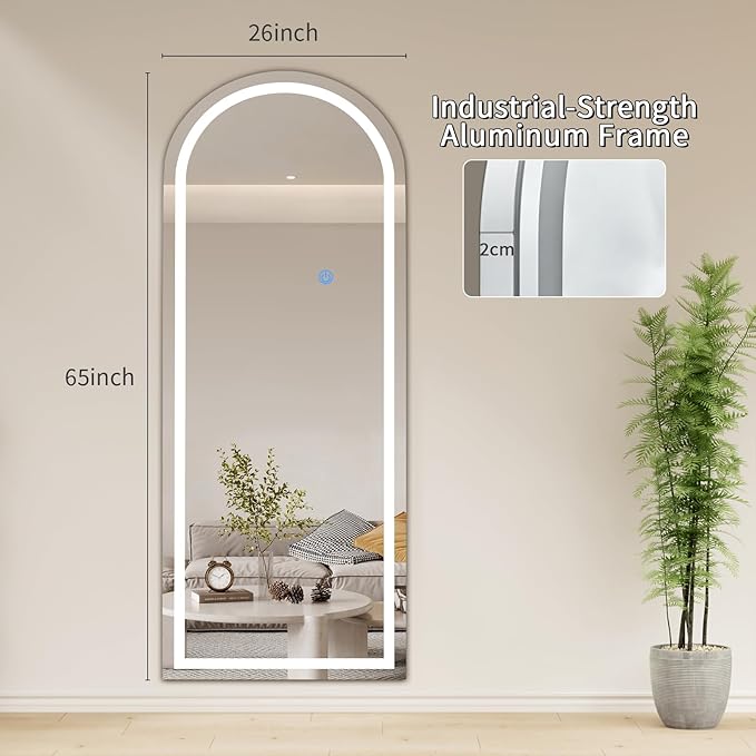 Koonmi Full Length Mirror with LED Lights 65"x26" with Dimming & 3 Color Lighting