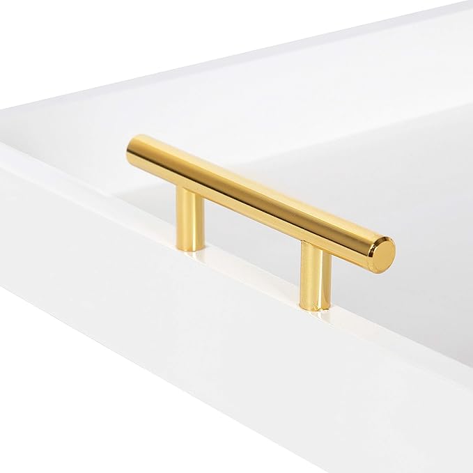 Kate and Laurel Lipton Square Decorative Wood Tray with Metal Handles, 16" x 16", White and Gold, Modern Serving Tray for Storage Or Display