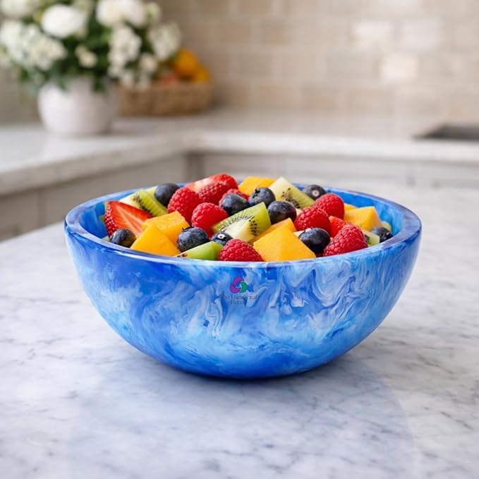 Elegant Handcrafted Resin Bowl – Glossy Amber Finish Decorative & Functional Use | Resin Decorative Bowl Centerpiece Table Decorations, Fruit Basket for Coffee Table Décor, Kitchen Décor (Blue)