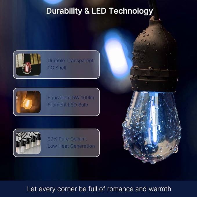 FLSNT 48 Pack S14 Colored LED String Light Bulbs, Waterproof Outdoor Replacement Bulbs, E26 Base, CRI80, Red/Green/Blue/Warm White