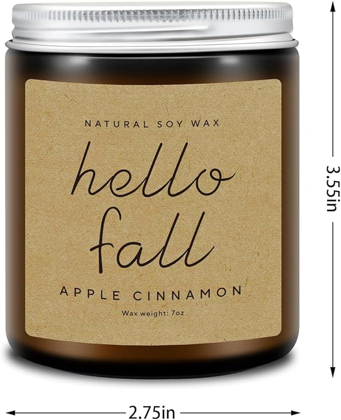 Fall Decorations for Home - Fall Candles, Gifts for Women, Natural Soy Wax Apple Cinnamon Scented Candles